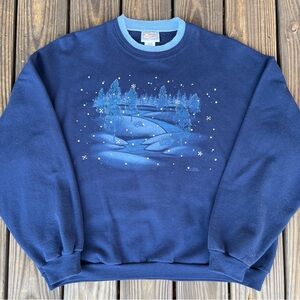 Vintage Blue Snowy Crew Neck Sweater